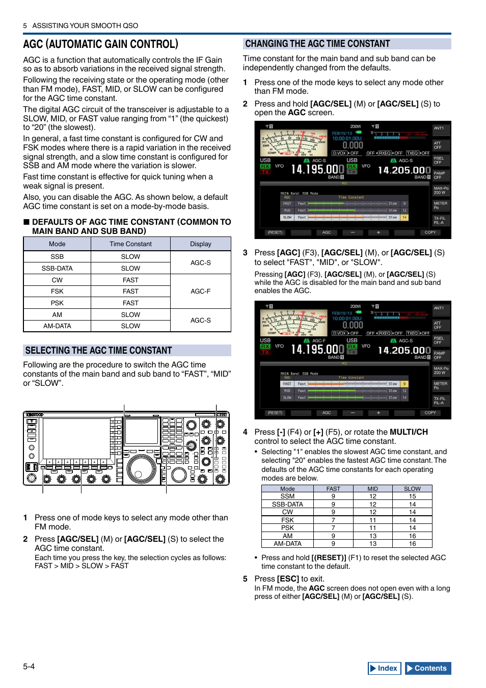 Agc (automatic gain control), Selecting the agc time constant, Changing the agc time constant | Agc (automatic gain control) -4, Selecting the agc time constant -4, Changing the agc time constant -4, Band | Kenwood TS-990S User Manual | Page 82 / 290