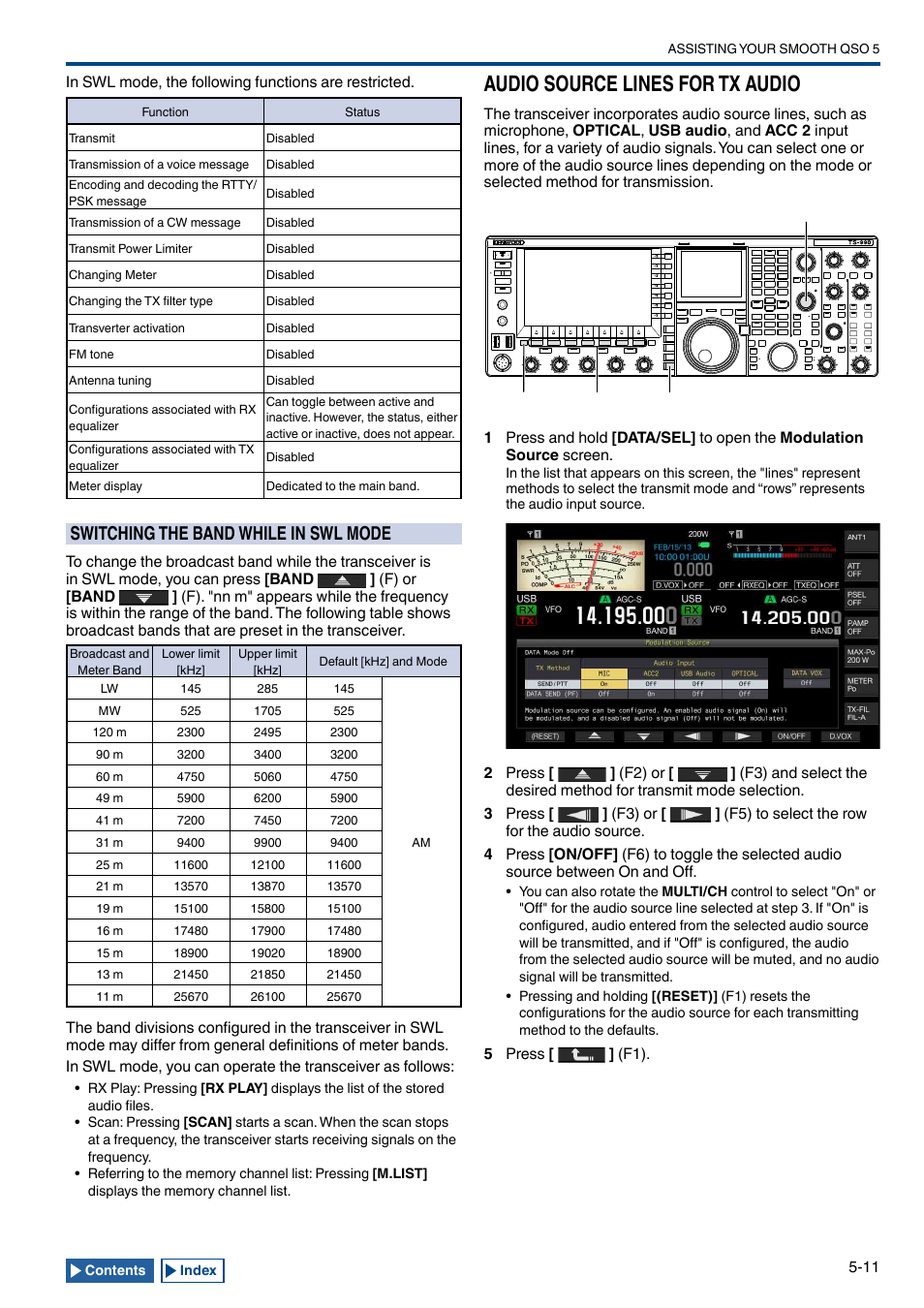 Switching the band while in swl mode, Audio source lines for tx audio, Switching the band while in swl mode -11 | Audio source lines for tx audio -11, Udio | Kenwood TS-990S User Manual | Page 89 / 290