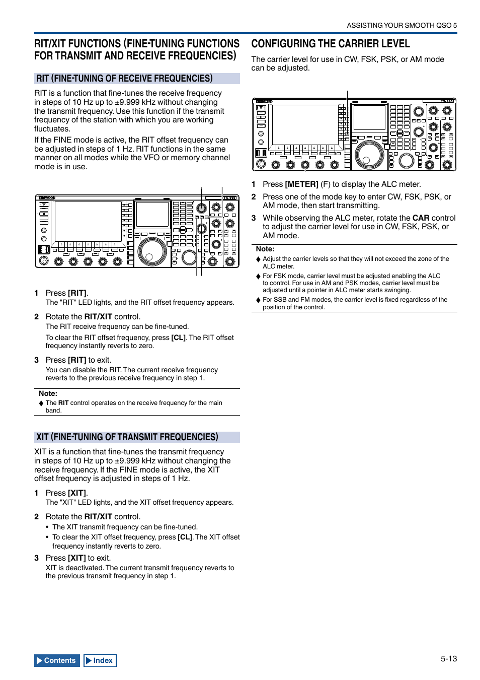 Rit (fine-tuning of receive frequencies), Xit (fine-tuning of transmit frequencies), Configuring the carrier level | And receive frequencies) -13, Rit (fine-tuning of receive frequencies) -13, Xit (fine-tuning of transmit frequencies) -13, Configuring the carrier level -13 | Kenwood TS-990S User Manual | Page 91 / 290