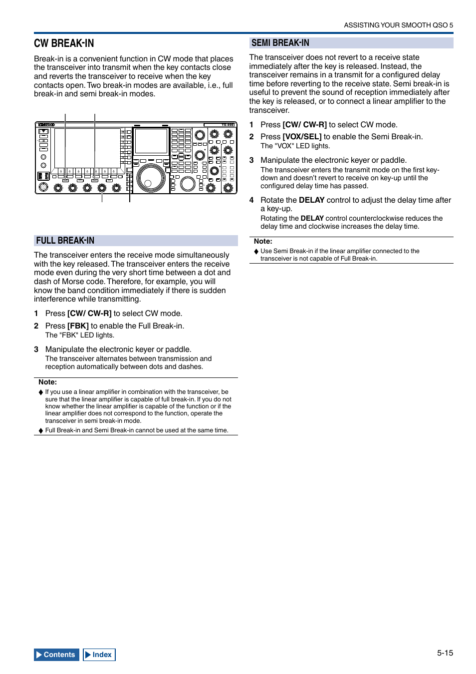 Cw break-in, Full break-in, Semi break-in | Cw break-in -15, Full break-in -15, Semi break-in -15, Eak-in function | Kenwood TS-990S User Manual | Page 93 / 290