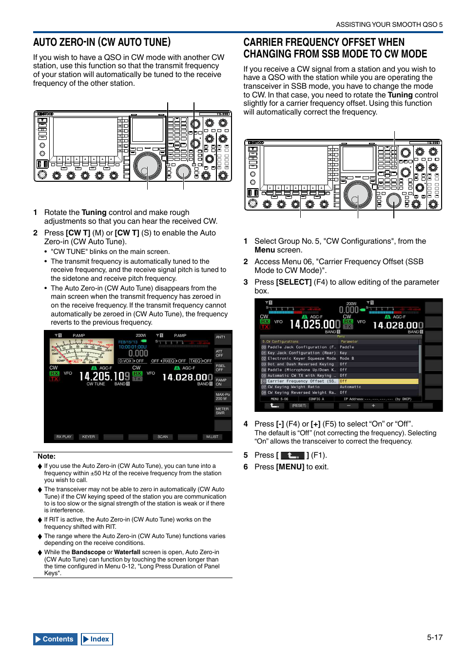 Auto zero-in (cw auto tune), Auto zero-in (cw auto tune) -17, Carrier frequency offset when changing from ssb | Mode to cw mode -17, Band | Kenwood TS-990S User Manual | Page 95 / 290