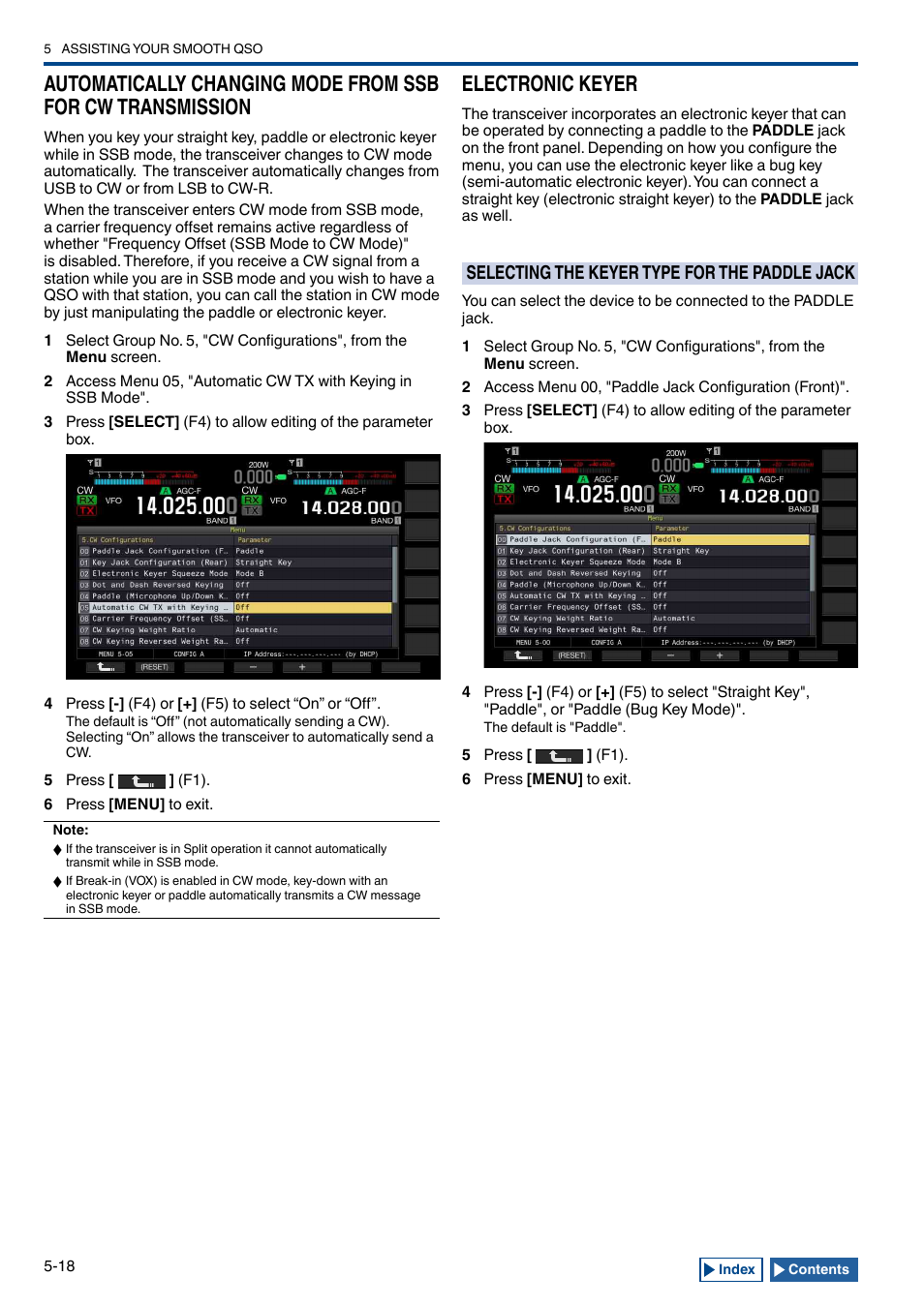 Electronic keyer, Selecting the keyer type for the paddle jack, Automatically changing mode from ssb for cw | Transmission -18, Electronic keyer -18, Selecting the keyer type for the paddle jack -18, Ont), Er instead | Kenwood TS-990S User Manual | Page 96 / 290