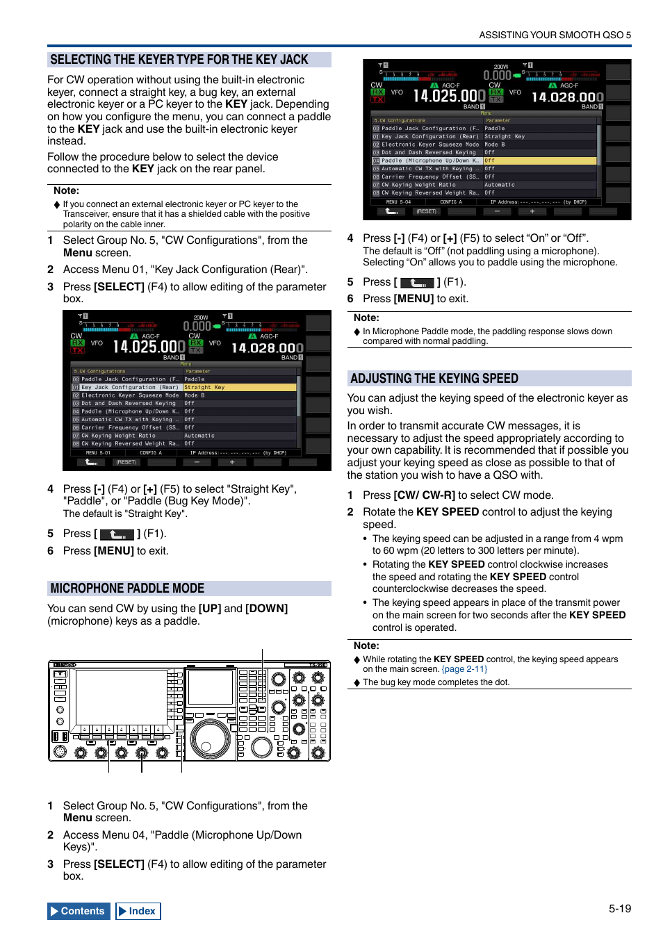 Selecting the keyer type for the key jack, Microphone paddle mode, Adjusting the keying speed | Selecting the keyer type for the key jack -19, Microphone paddle mode -19, Adjusting the keying speed -19, Speed | Kenwood TS-990S User Manual | Page 97 / 290