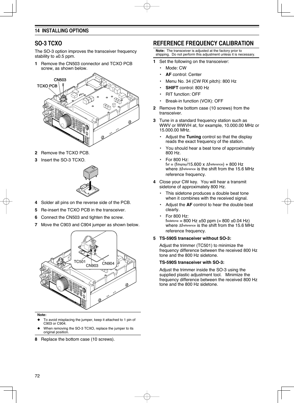 So-3 tcxo, Reference frequency calibration, 14 installing options | Kenwood TS-590S User Manual | Page 80 / 92