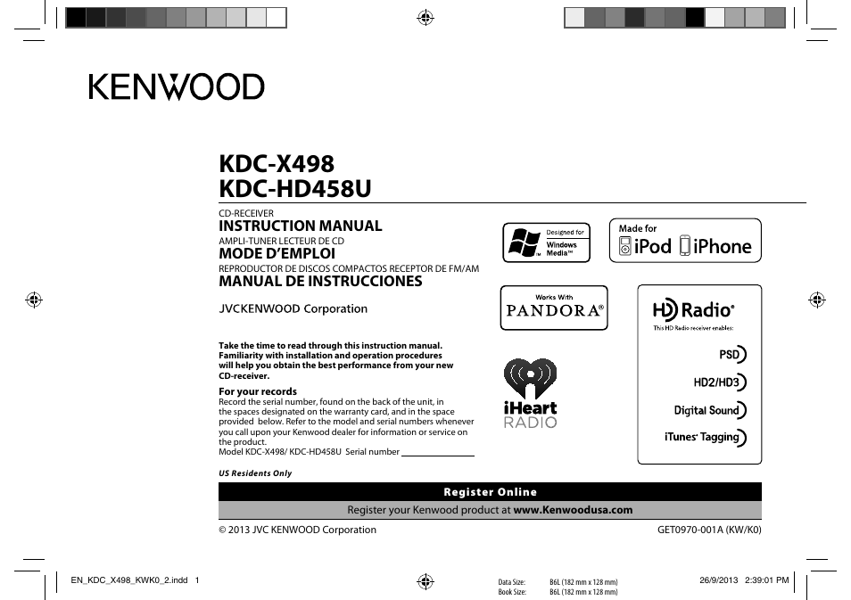 Kenwood KDC-X498 User Manual | 50 pages