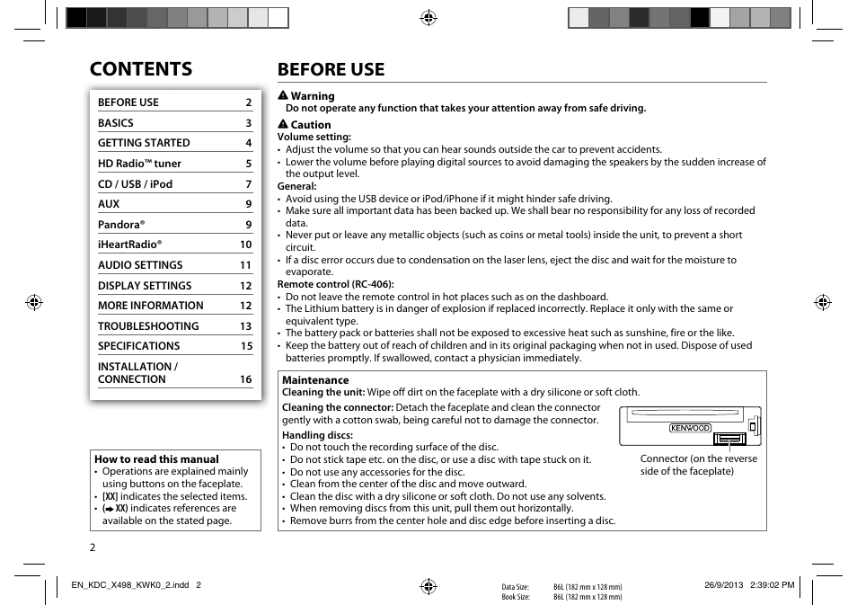 Kenwood KDC-X498 User Manual | Page 2 / 50
