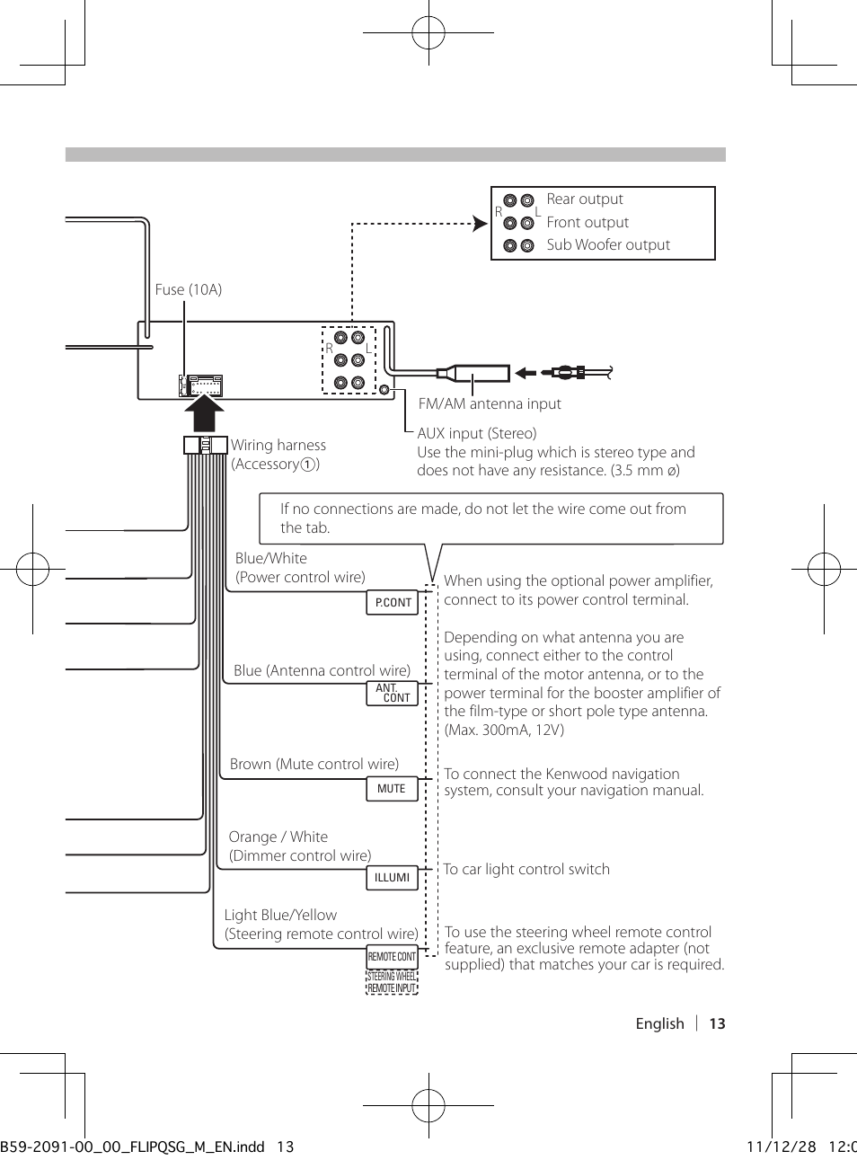 Connecting wires to terminals | Kenwood KDC-X8019BT User Manual | Page 13 / 20