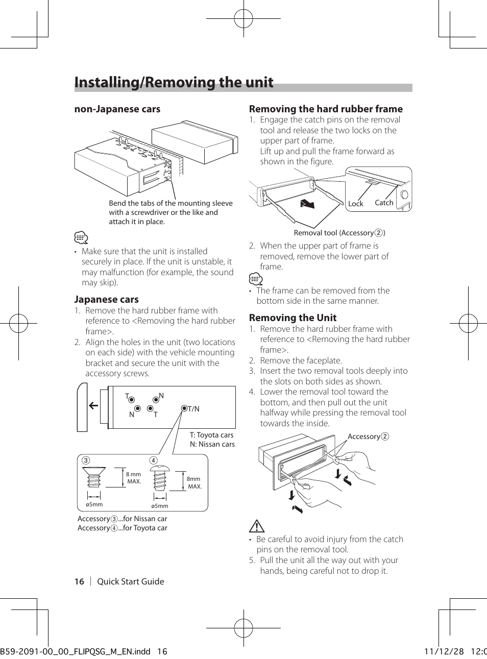 Installing/removing the unit | Kenwood KDC-X8019BT User Manual | Page 16 / 20