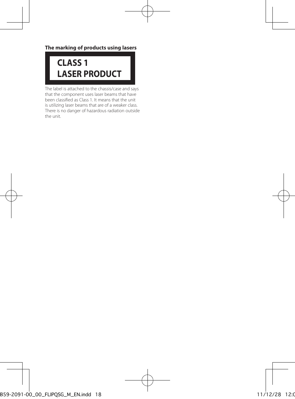 Class 1 laser product | Kenwood KDC-X8019BT User Manual | Page 18 / 20