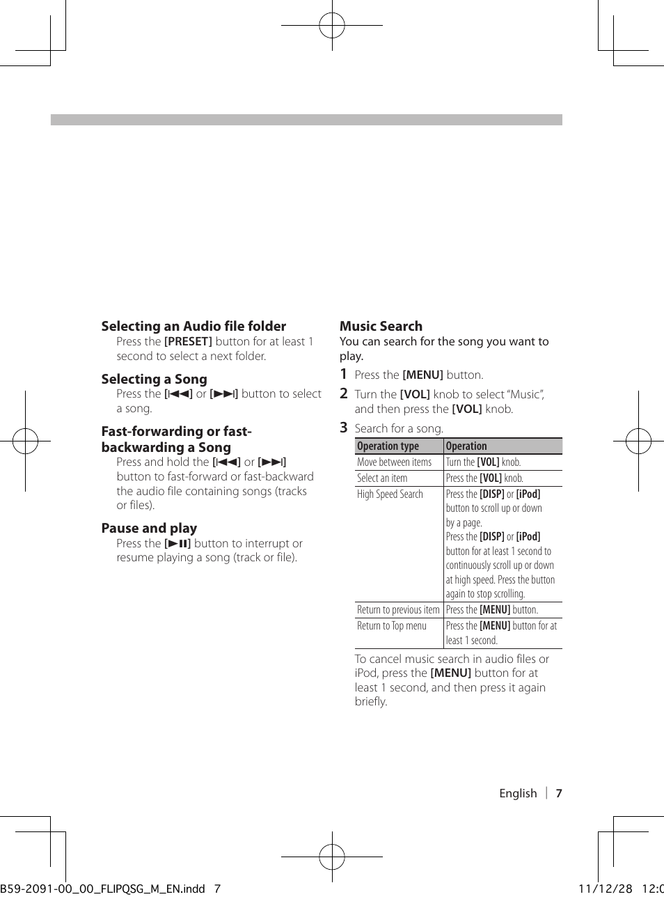 Playing music (cd/usb/sd/ipod) | Kenwood KDC-X8019BT User Manual | Page 7 / 20