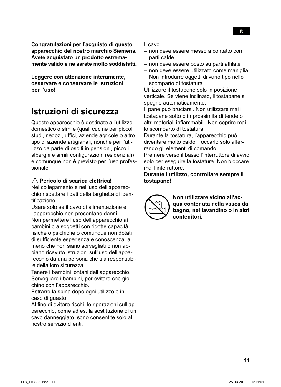 Istruzioni di sicurezza | Siemens TT86103 User Manual | Page 13 / 68