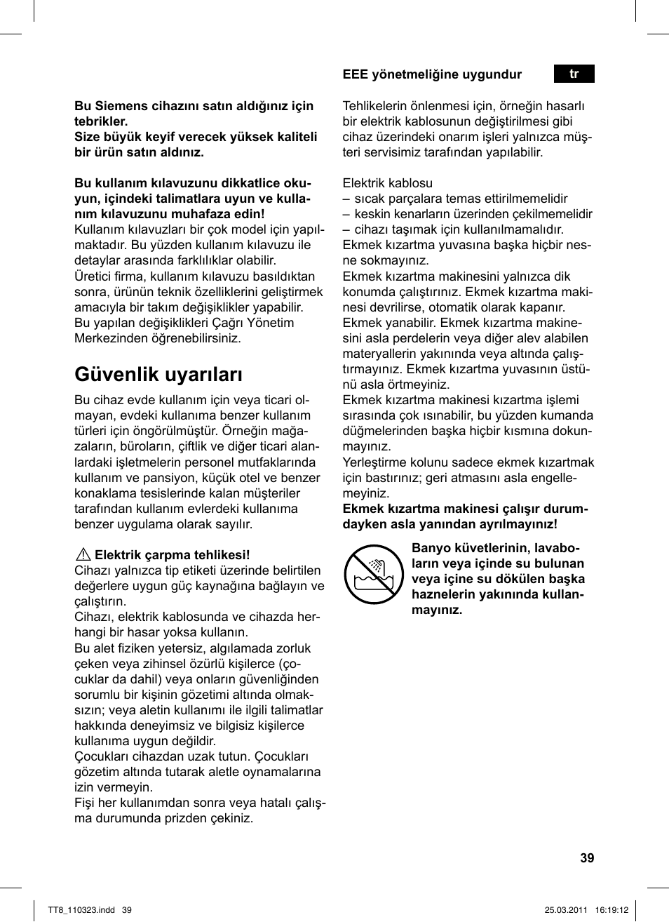 Güvenlik uyarıları | Siemens TT86103 User Manual | Page 41 / 68