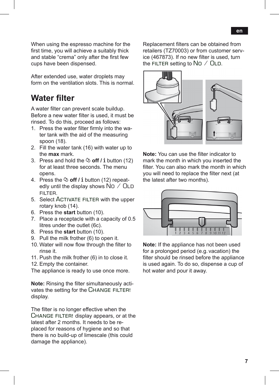 Water i lter, No / old filter, Activate filter | Change filter, Filter, No / old | Siemens TE503209RW User Manual | Page 11 / 128