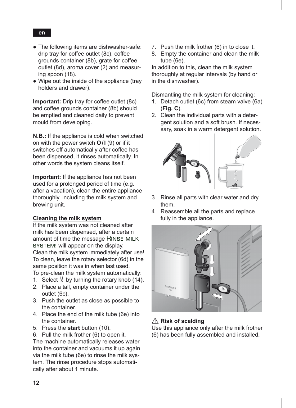 Rinse milk system | Siemens TE503209RW User Manual | Page 16 / 128