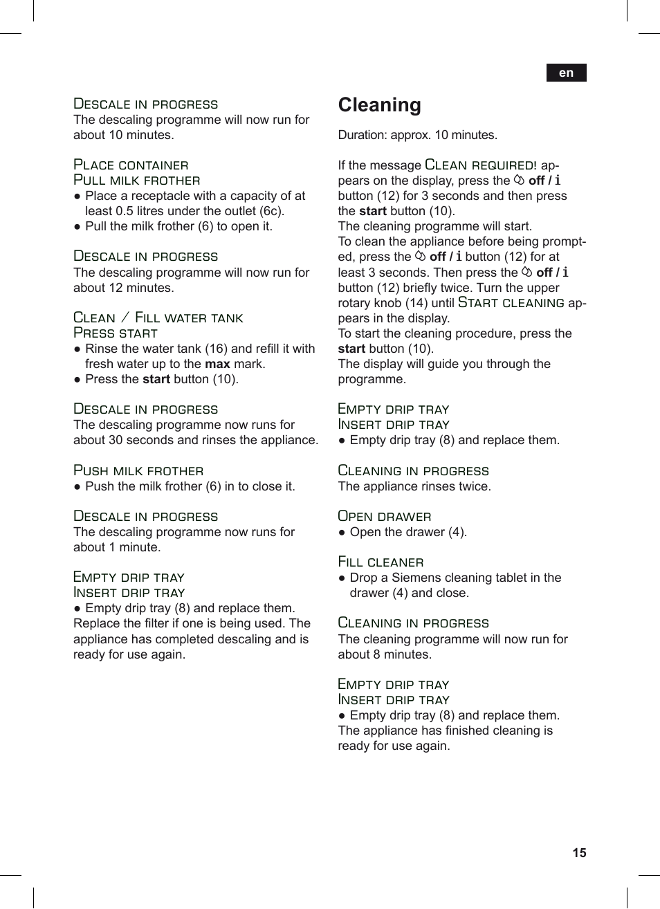 Cleaning | Siemens TE503209RW User Manual | Page 19 / 128