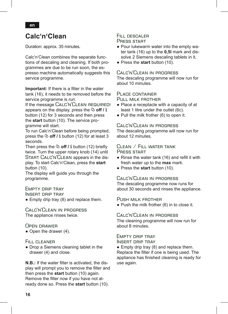Calc‘n‘clean | Siemens TE503209RW User Manual | Page 20 / 128