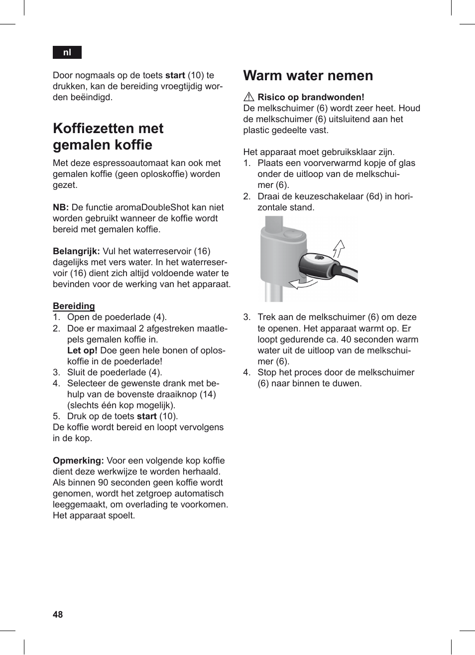 Kofi ezetten met gemalen kofi e, Warm water nemen | Siemens TE503209RW User Manual | Page 52 / 128