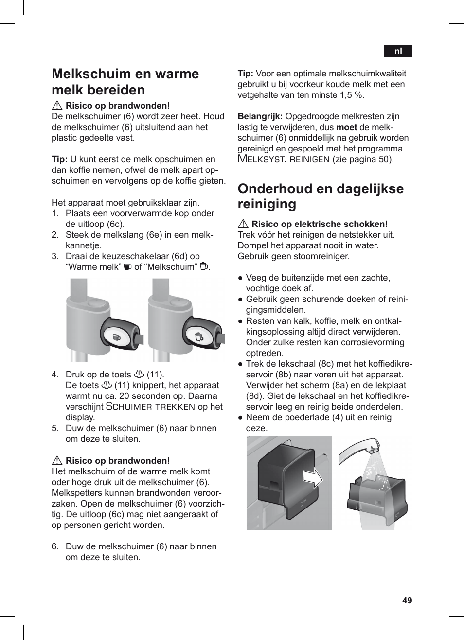 Melkschuim en warme melk bereiden, Onderhoud en dagelijkse reiniging | Siemens TE503209RW User Manual | Page 53 / 128