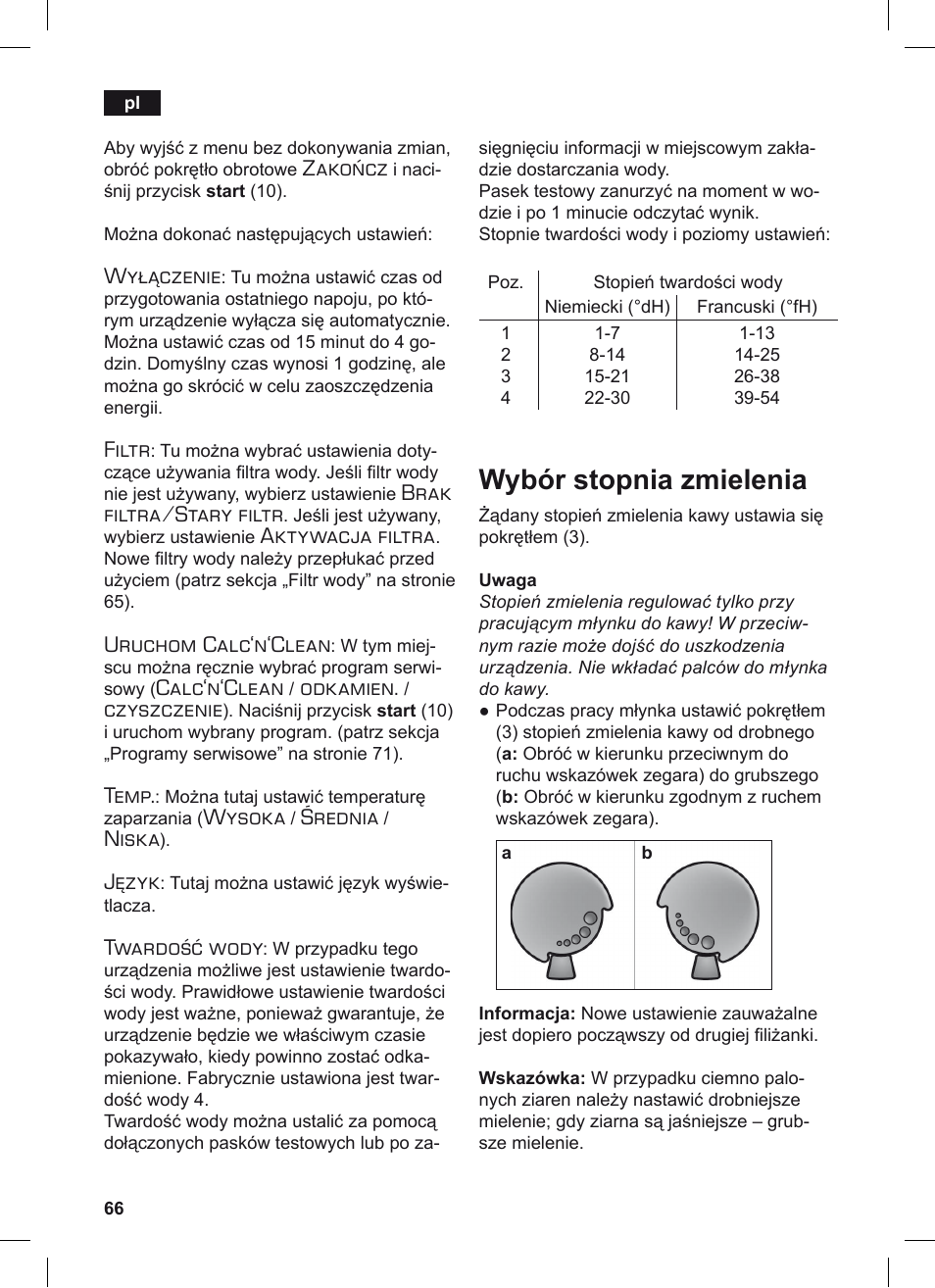 Wybór stopnia zmielenia, Zakończ, Wyłączenie | Filtr, Brak filtra/stary filtr, Aktywacja filtra, Uruchom calc‘n‘clean, Calc‘n‘clean, Odkamien, Czyszczenie | Siemens TE503209RW User Manual | Page 70 / 128