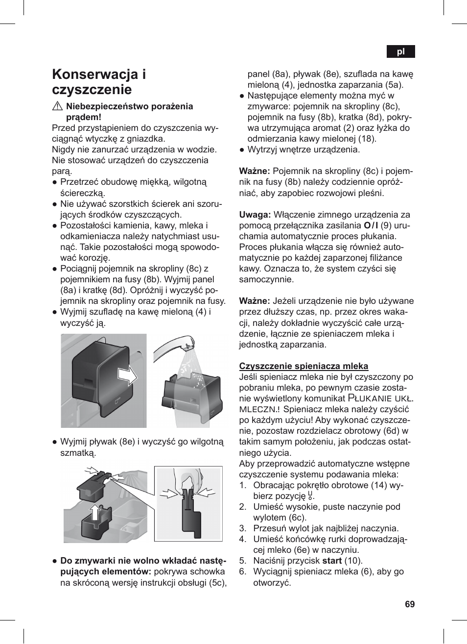 Konserwacja i czyszczenie, Płukanie ukł. mleczn | Siemens TE503209RW User Manual | Page 73 / 128