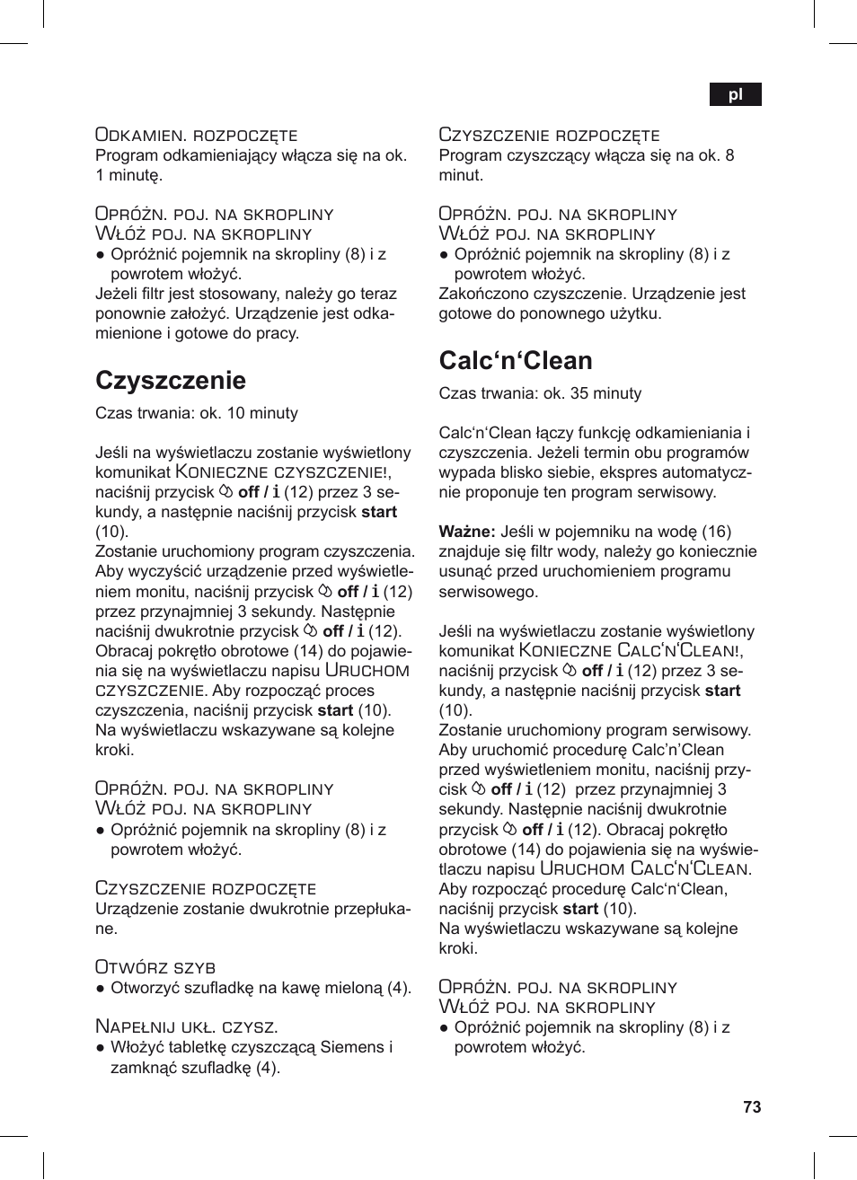 Czyszczenie, Calc‘n‘clean | Siemens TE503209RW User Manual | Page 77 / 128