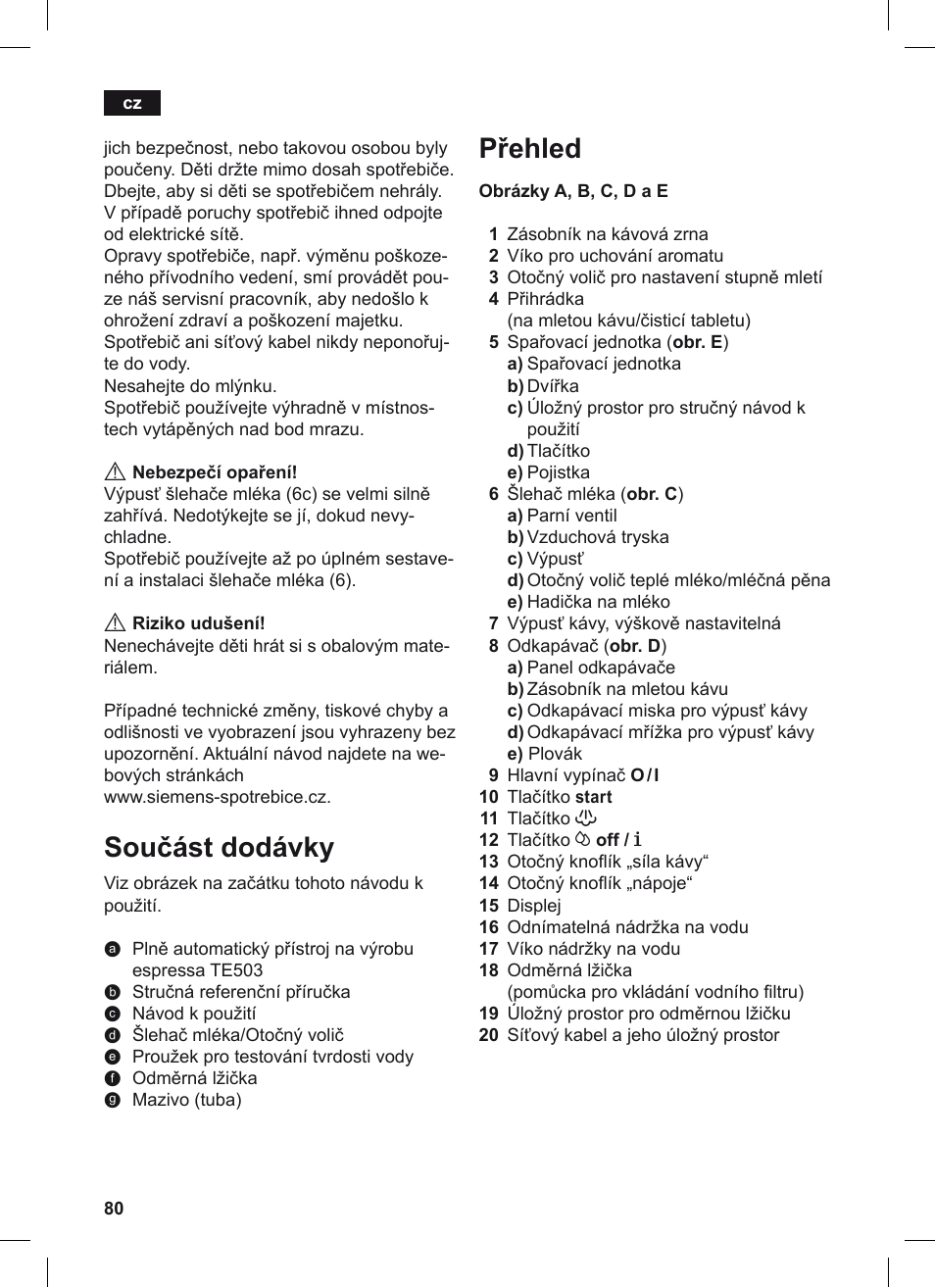 Přehled, Součást dodávky | Siemens TE503209RW User Manual | Page 84 / 128