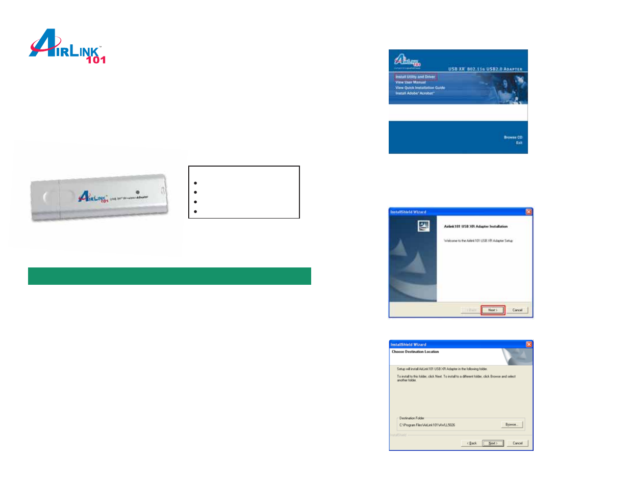 Airlink101 802.11g USB XRTM Adapter AWLL5026 User Manual | 4 pages