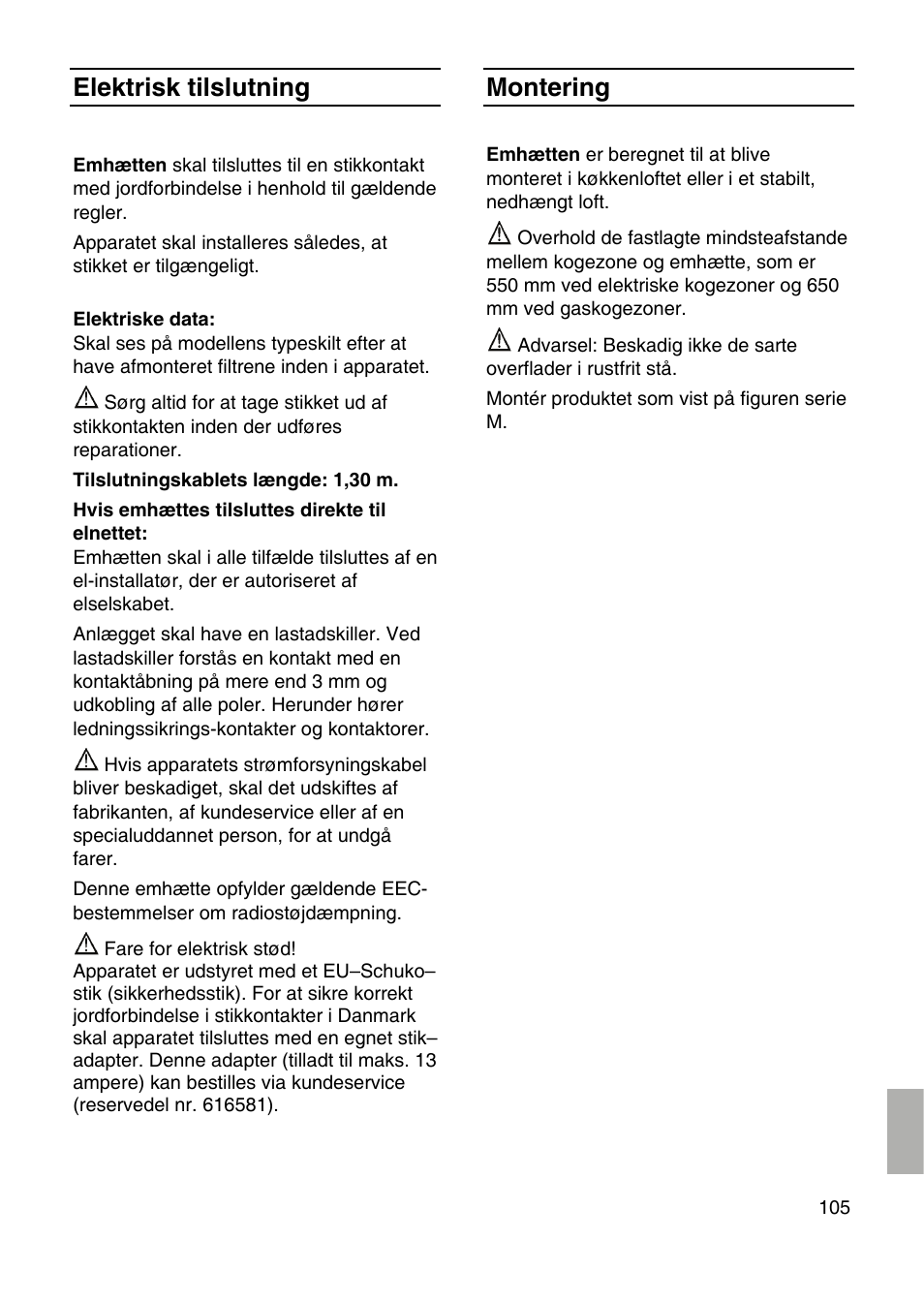 Elektrisk tilslutning, Montering | Siemens LF959RA50 User Manual | Page 105 / 124