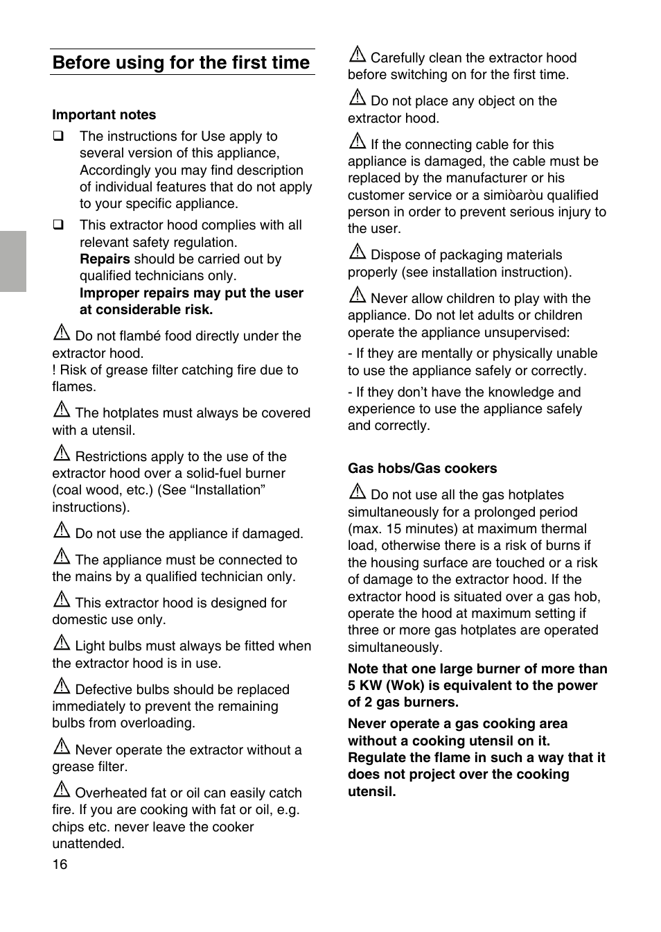 Before using for the first time | Siemens LF959RA50 User Manual | Page 16 / 124