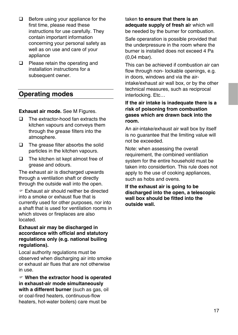 Operating modes | Siemens LF959RA50 User Manual | Page 17 / 124