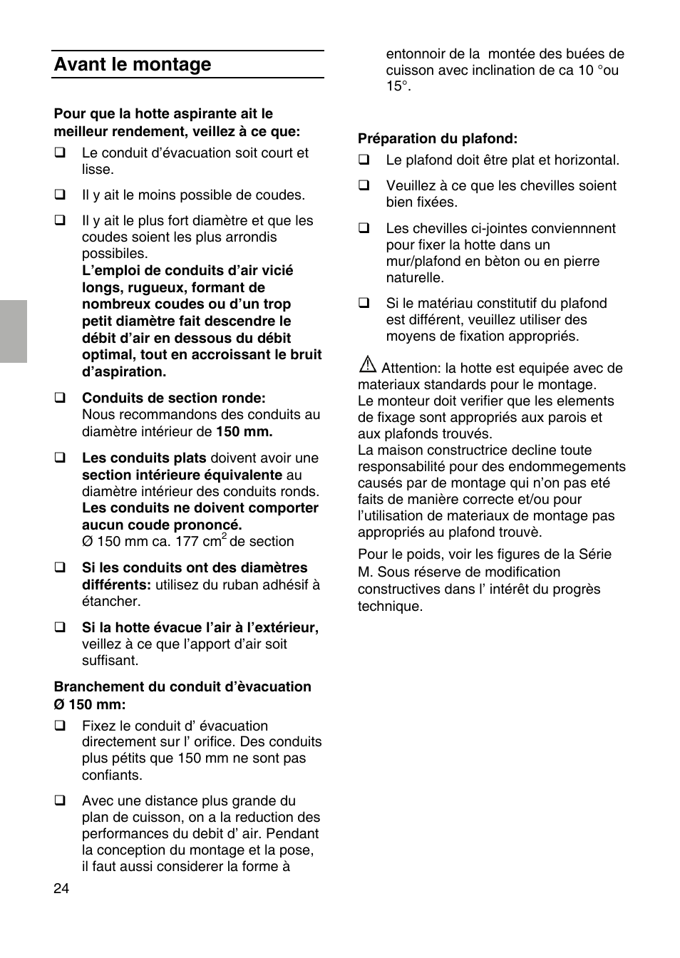 Avant le montage | Siemens LF959RA50 User Manual | Page 24 / 124