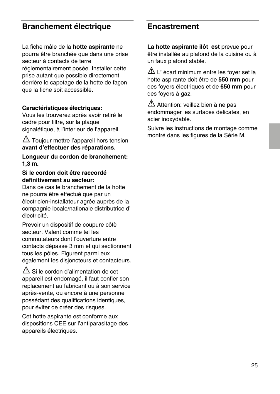 Branchement électrique, Encastrement | Siemens LF959RA50 User Manual | Page 25 / 124