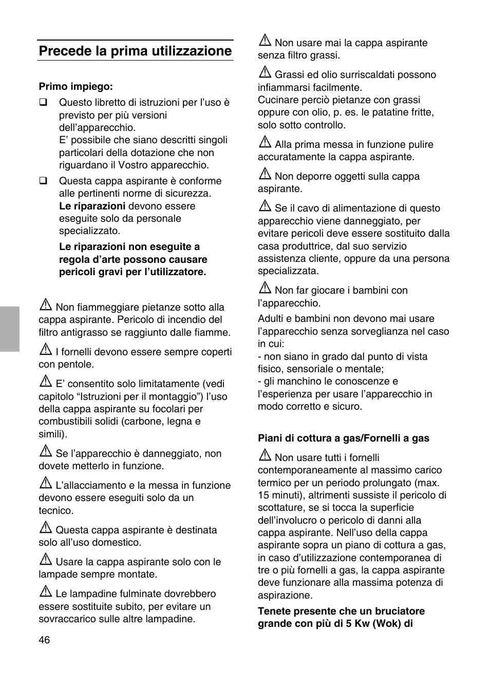 Precede la prima utilizzazione | Siemens LF959RA50 User Manual | Page 46 / 124