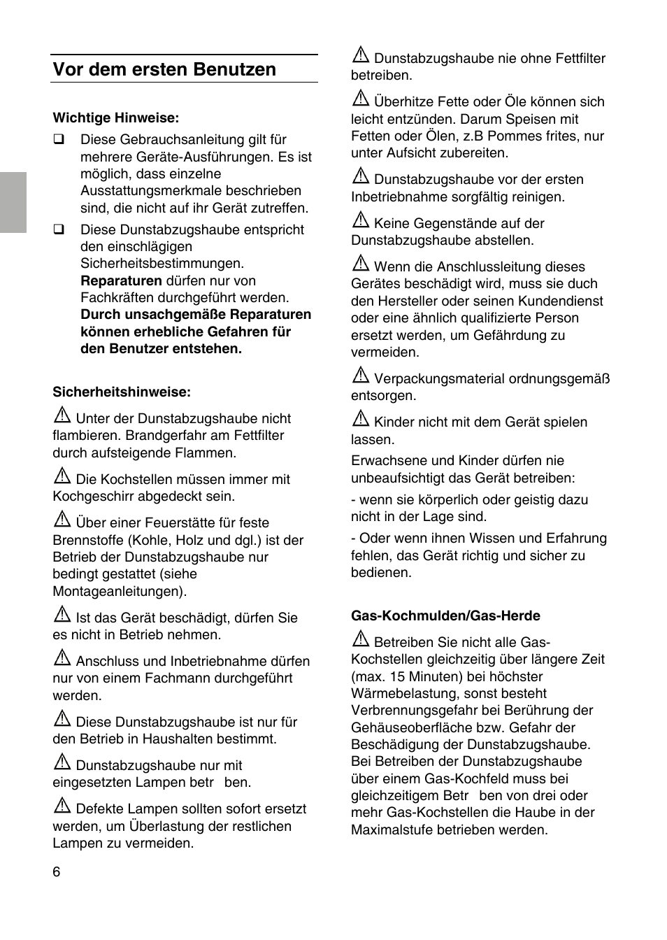 Vor dem ersten benutzen | Siemens LF959RA50 User Manual | Page 6 / 124