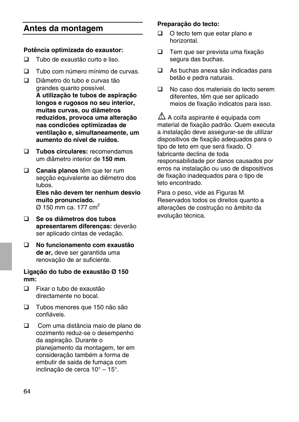 Antes da montagem | Siemens LF959RA50 User Manual | Page 64 / 124