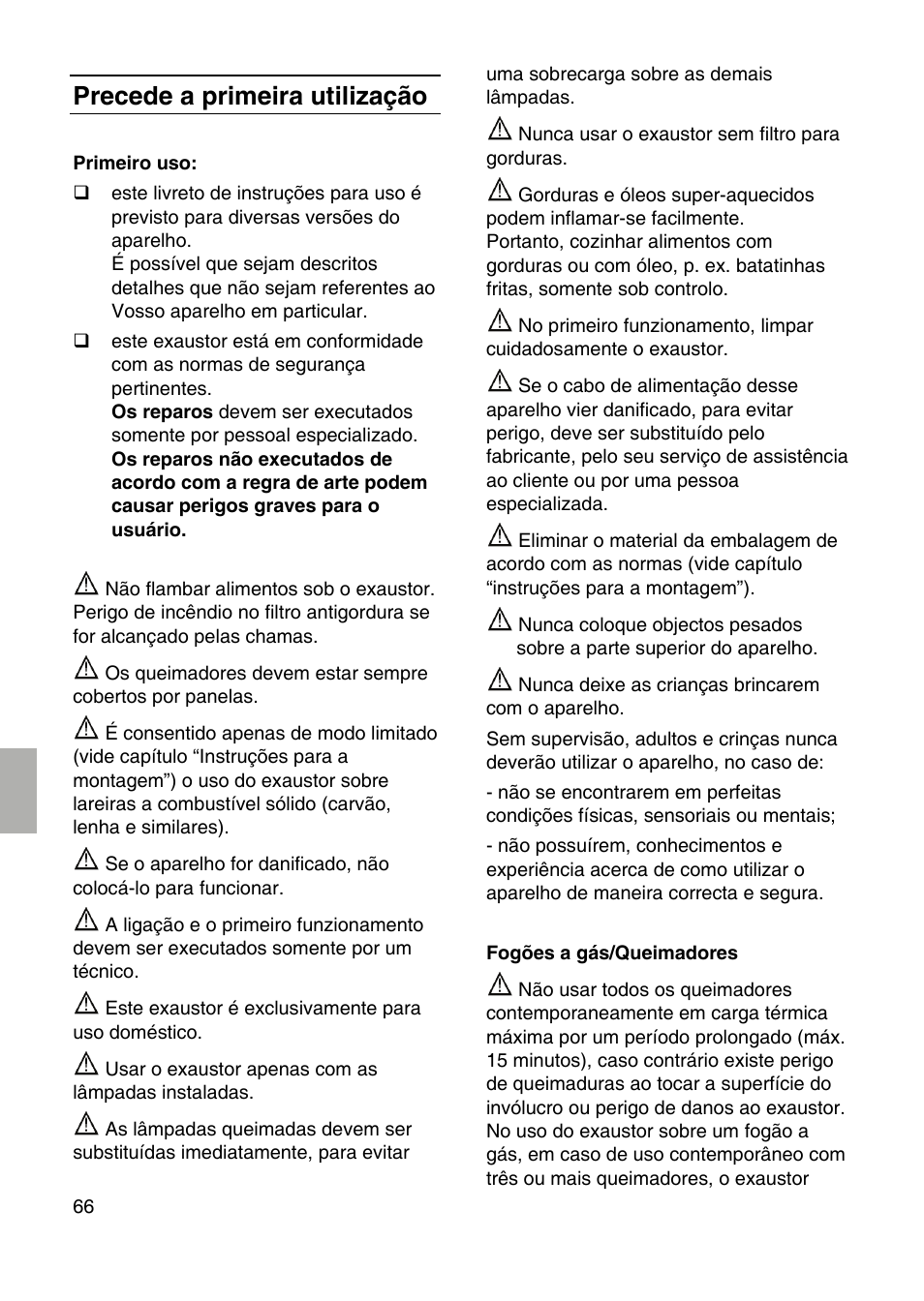 Precede a primeira utilização | Siemens LF959RA50 User Manual | Page 66 / 124