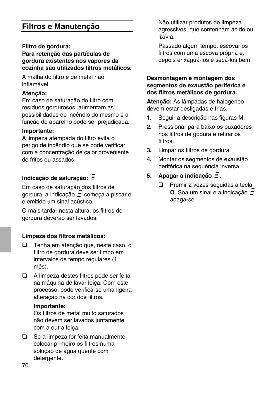 Filtros e manutenção | Siemens LF959RA50 User Manual | Page 70 / 124