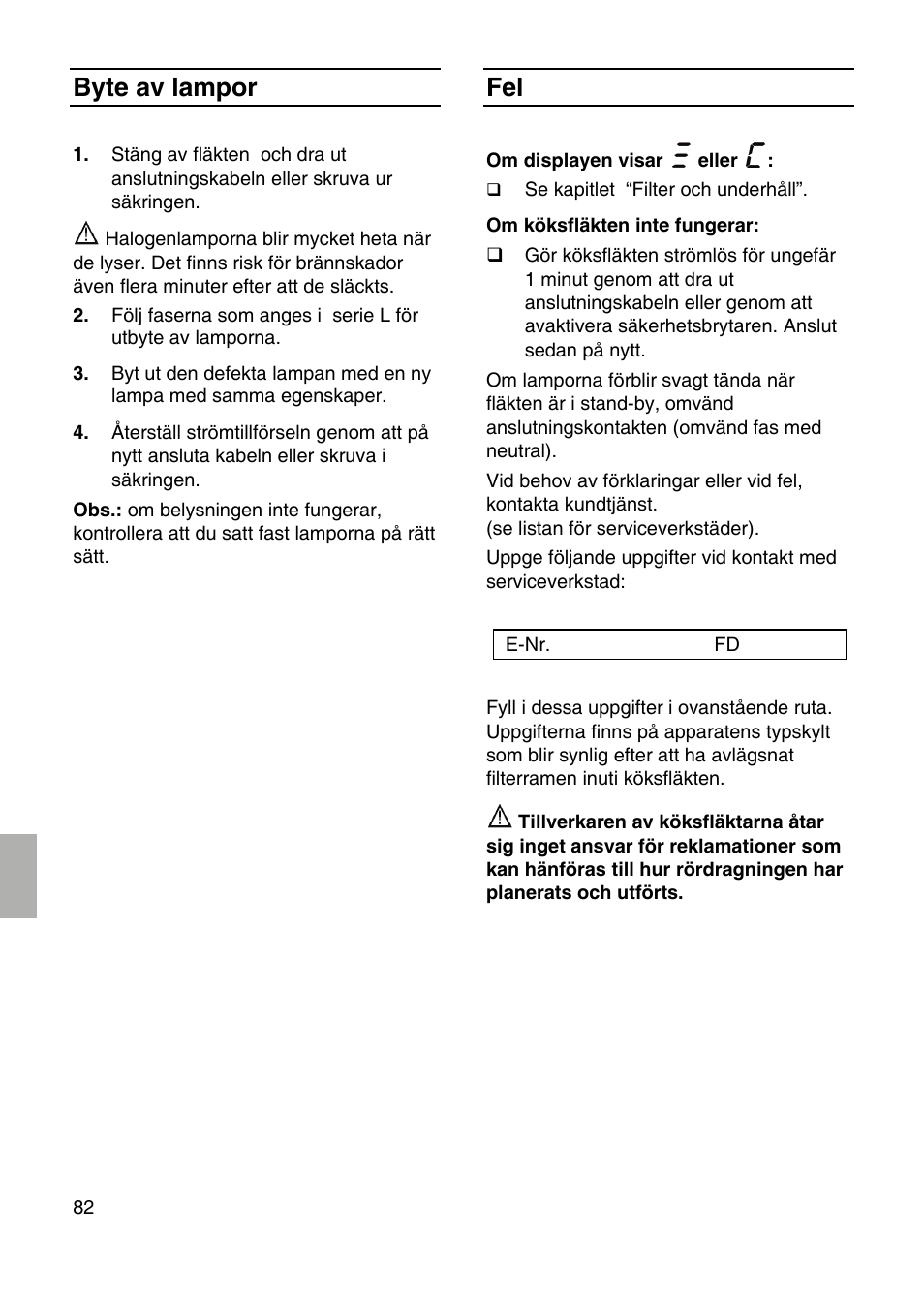 Byte av lampor | Siemens LF959RA50 User Manual | Page 82 / 124