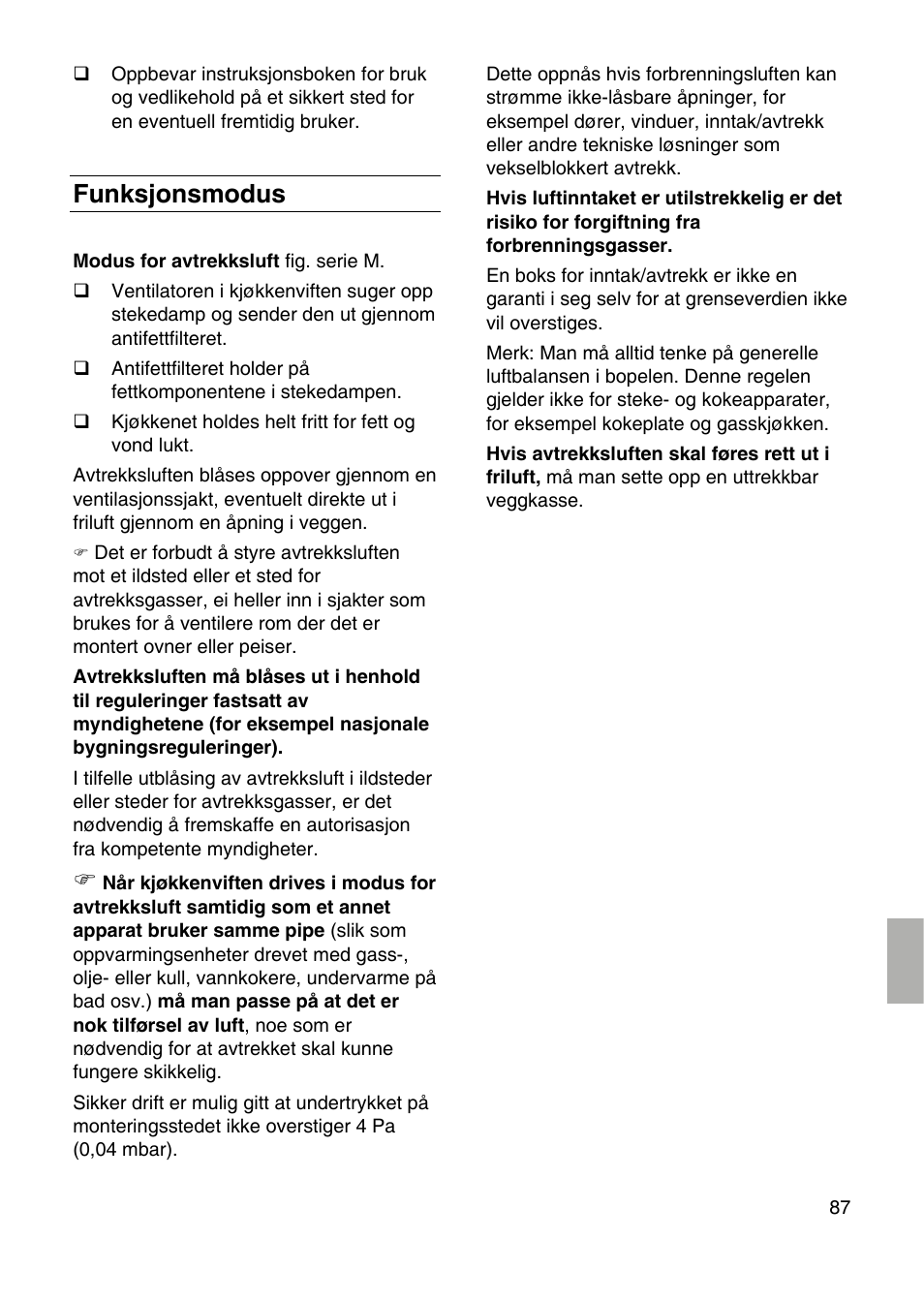 Funksjonsmodus | Siemens LF959RA50 User Manual | Page 87 / 124