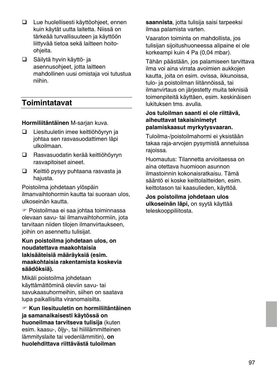 Toimintatavat | Siemens LF959RA50 User Manual | Page 97 / 124