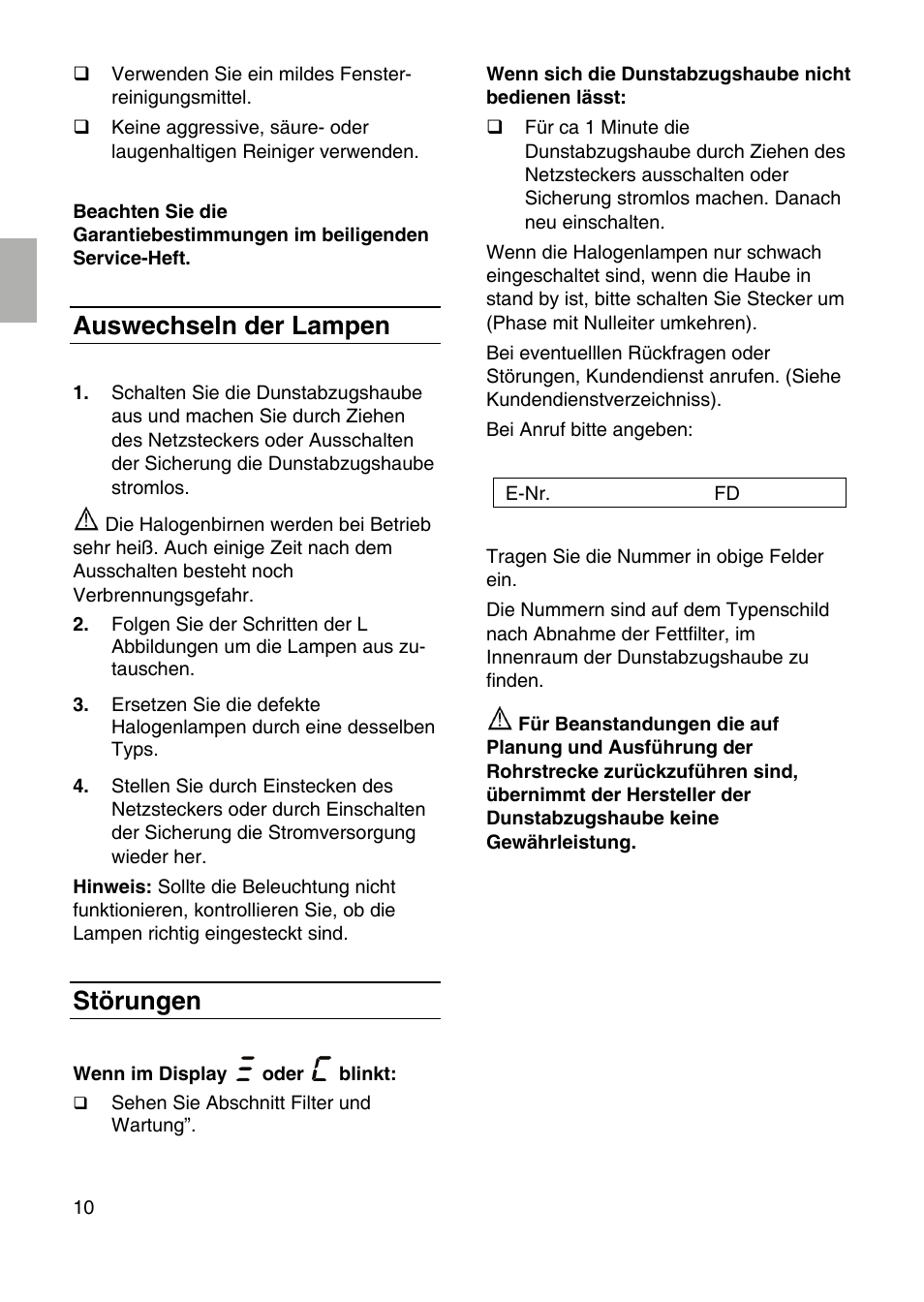 Auswechseln der lampen, Störungen | Siemens LF959RA50 User Manual | Page 10 / 100