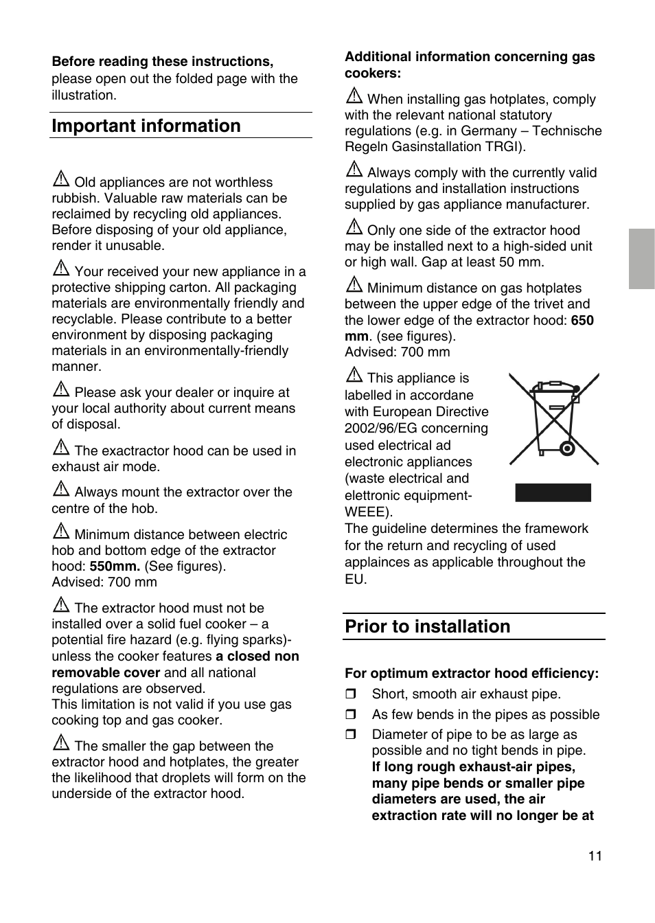 Important information, Prior to installation | Siemens LF959RA50 User Manual | Page 11 / 100