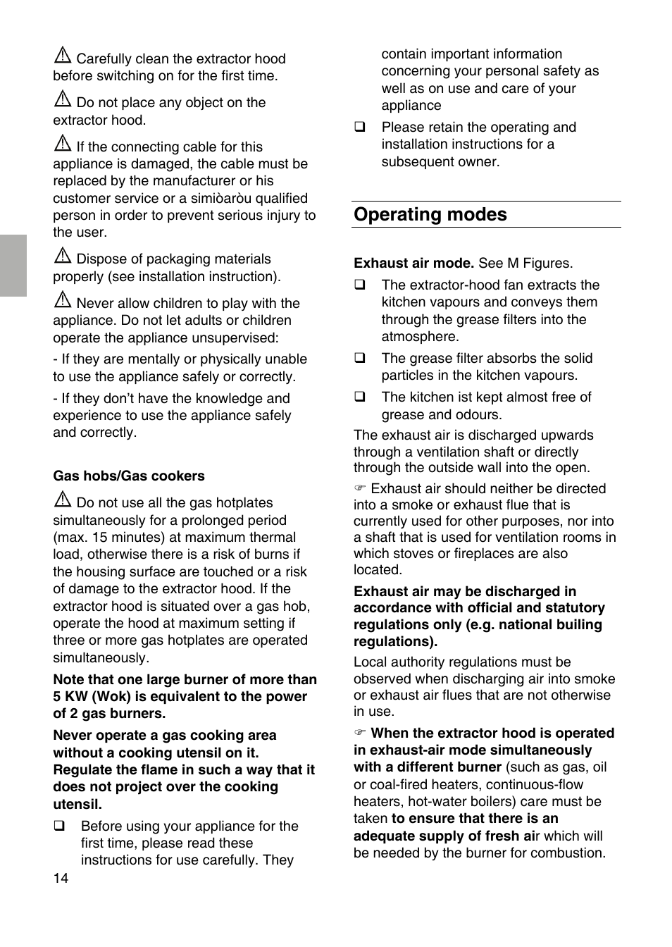 Operating modes | Siemens LF959RA50 User Manual | Page 14 / 100