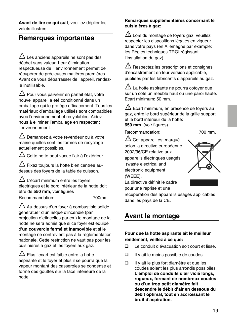 Remarques importantes, Avant le montage | Siemens LF959RA50 User Manual | Page 19 / 100