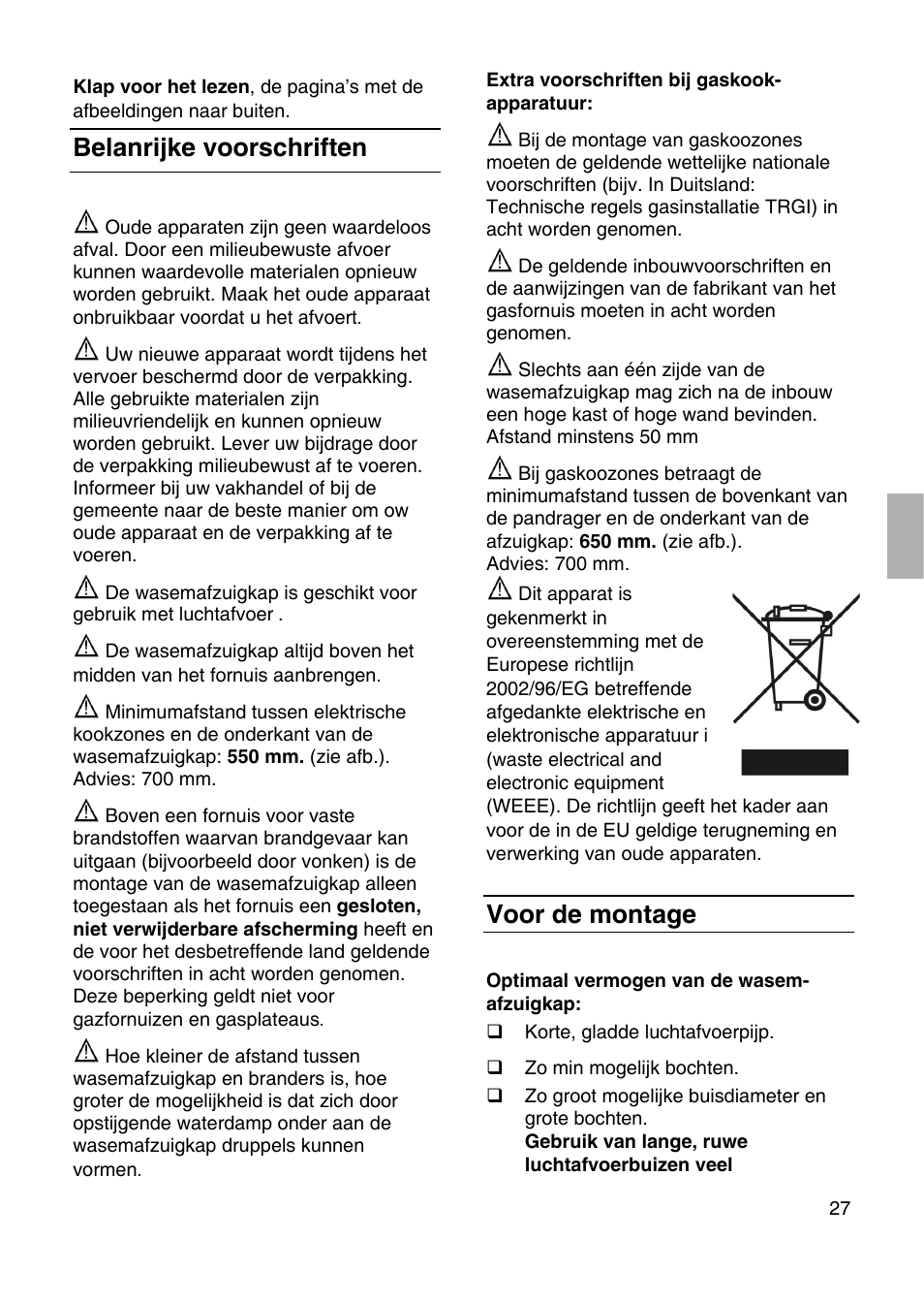 Belanrijke voorschriften, Voor de montage | Siemens LF959RA50 User Manual | Page 27 / 100