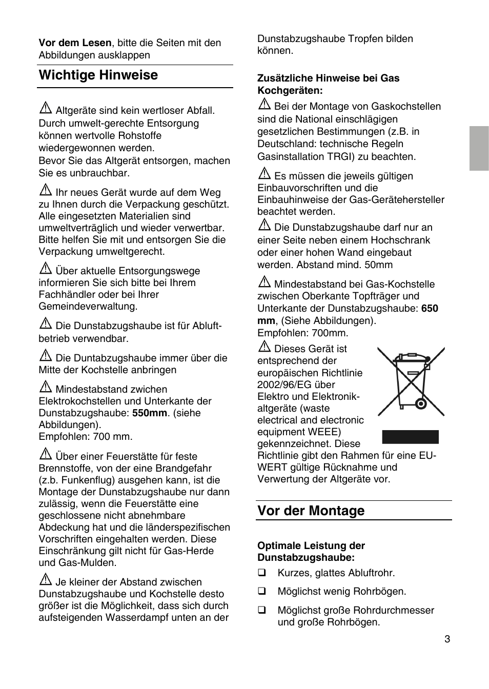 Wichtige hinweise, Vor der montage | Siemens LF959RA50 User Manual | Page 3 / 100