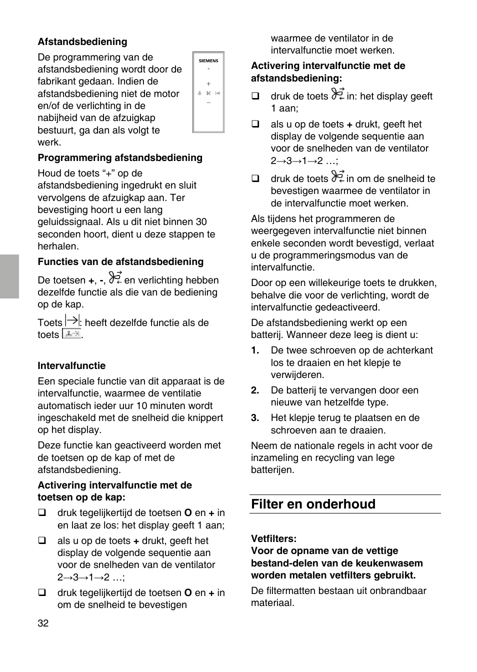 Filter en onderhoud | Siemens LF959RA50 User Manual | Page 32 / 100