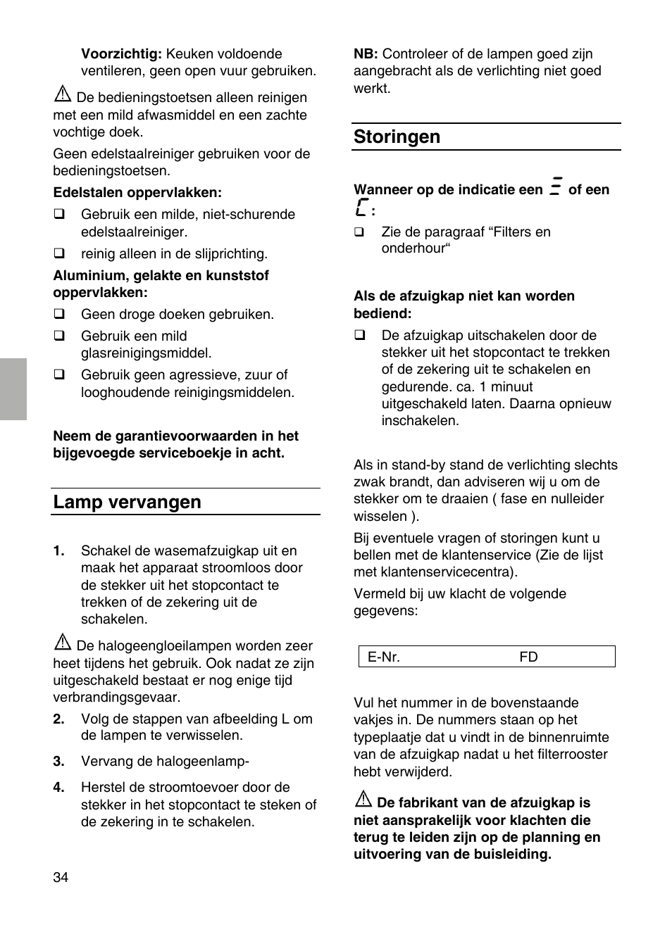 Lamp vervangen, Storingen | Siemens LF959RA50 User Manual | Page 34 / 100