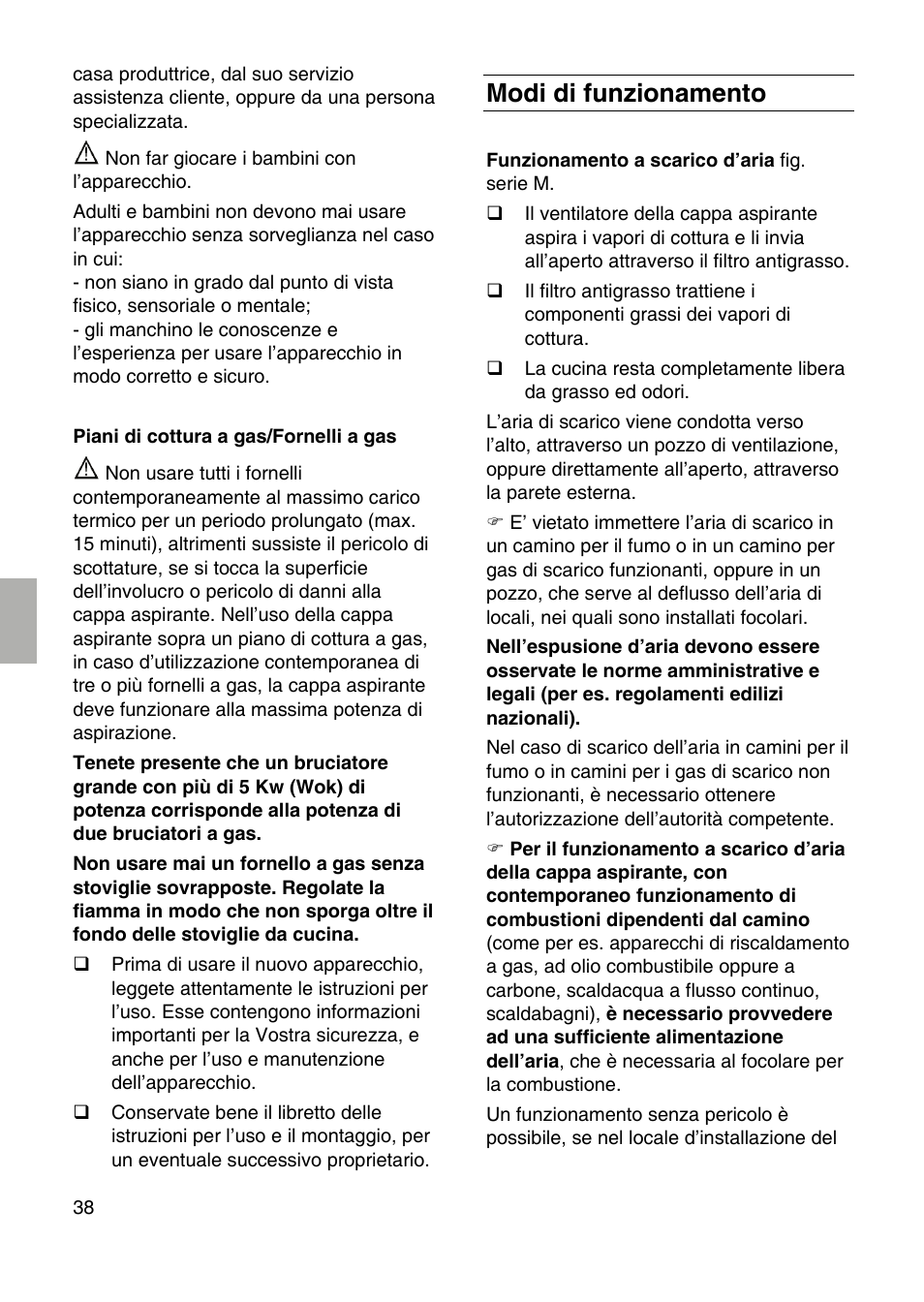 Modi di funzionamento | Siemens LF959RA50 User Manual | Page 38 / 100