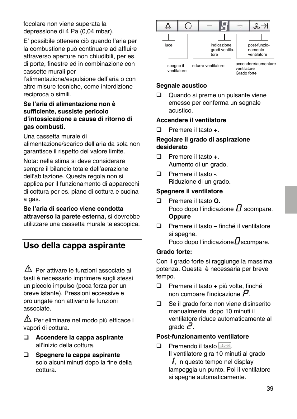 Uso della cappa aspirante | Siemens LF959RA50 User Manual | Page 39 / 100